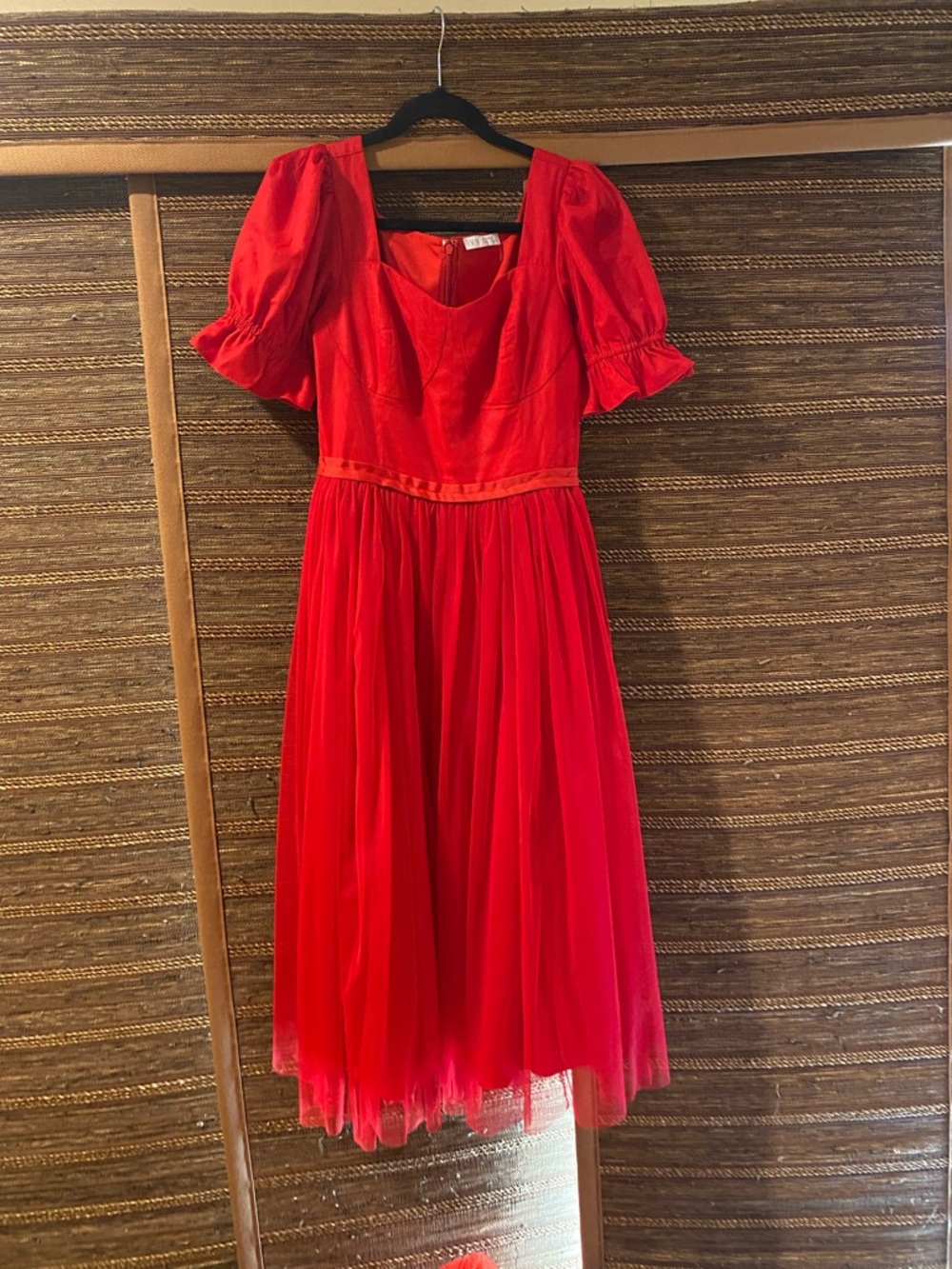 Ivy city co Red Puff Sleeve Tea-Length Dress